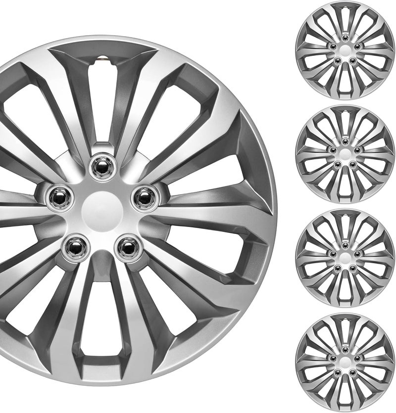 BDK Hubcaps Wheel Covers for Cars Premium Silver and Gunmetal Hubcaps 16" Wheel Rim Cover Replacement Snap On Hubcaps for Toyota Camry Corolla Style Automotive (4-Pack) - Image 1